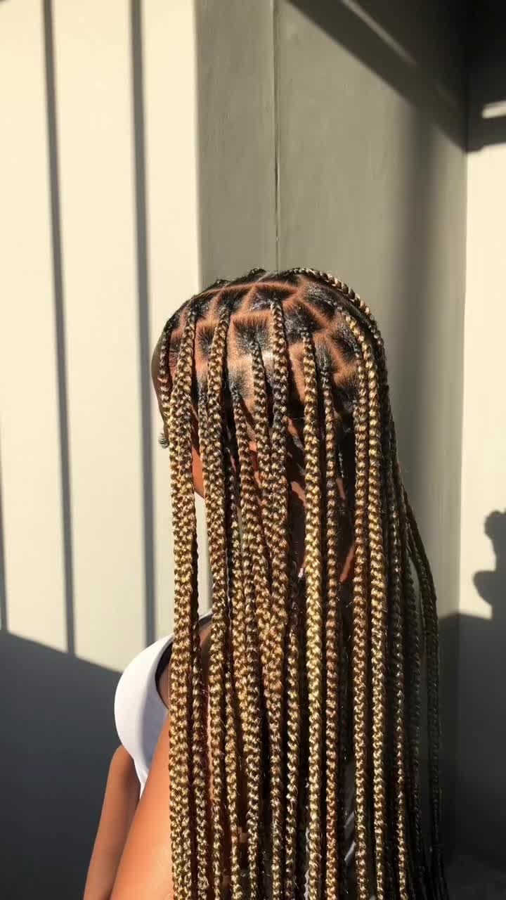 Une pose knotless du salon, vue de dessus : les carrés de séparation et les départs de tresses